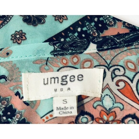 Umgee Womens Small Paisley Print Asymmetrical Hem Peasant Blouse Sheer Boho - Picture 5 of 6